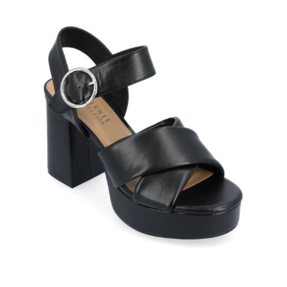 Journee Collection Women's Faux Leather Akeely Strappy Heels Black Size 6 NWB